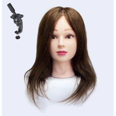 Cvičná hlava Y3003 s přírodními vlasy 40 cm a stojánkem