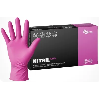 Rukavice Nitril IDEAL 100 ks, nepudrované, tmavě růžové, 3.5 g