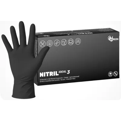 Rukavice NITRIL IDEAL3 100 ks, nepudrované, černé, 3.5 g