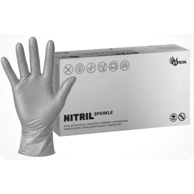 Rukavice NITRIL SPARKLE 100 ks, nepudrované, perleťově stříbrné, 4.0 g